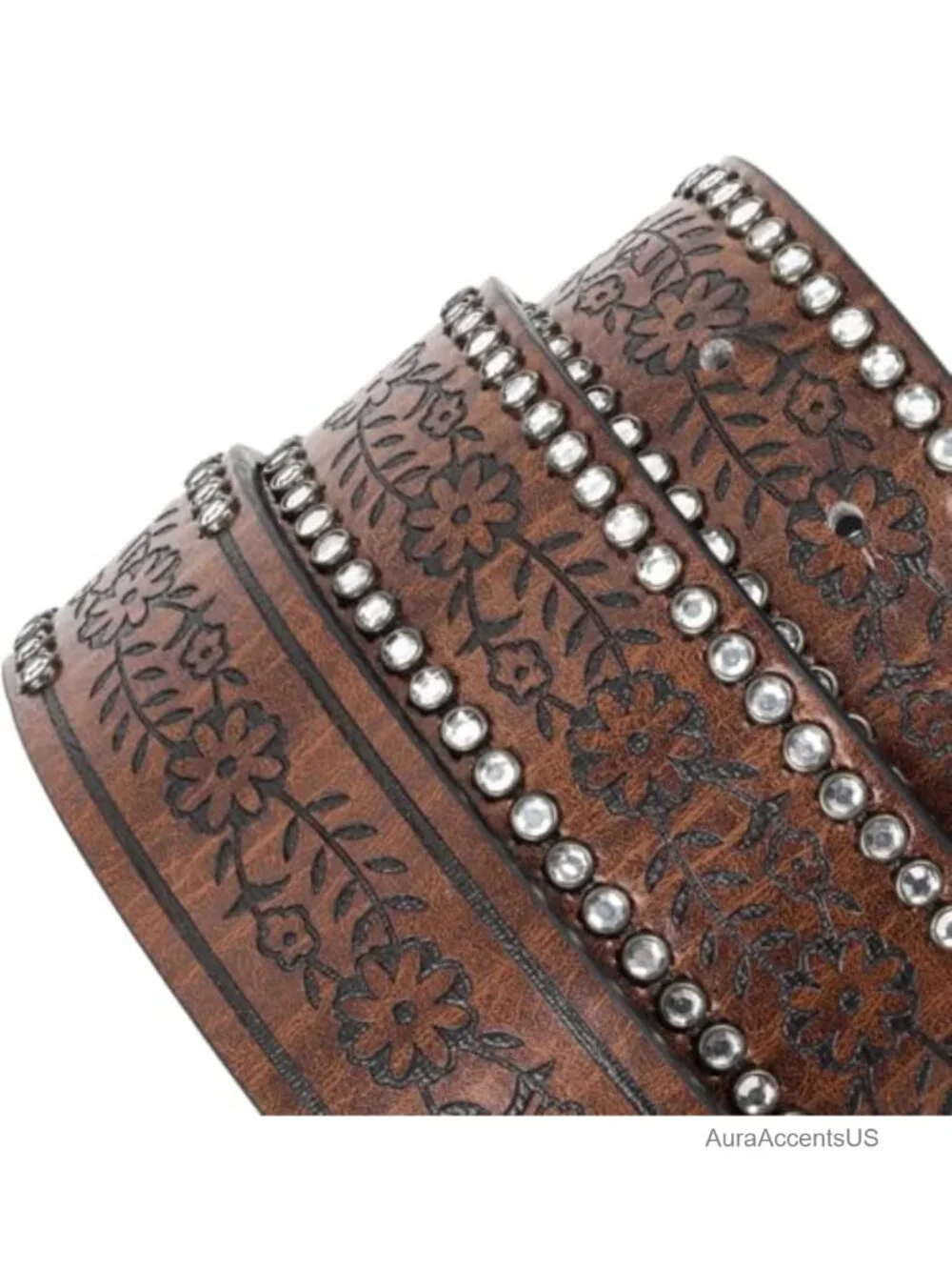 Western Belt for Women Rhinestone PU Leather Cowgirl Belt Diamond Buckle